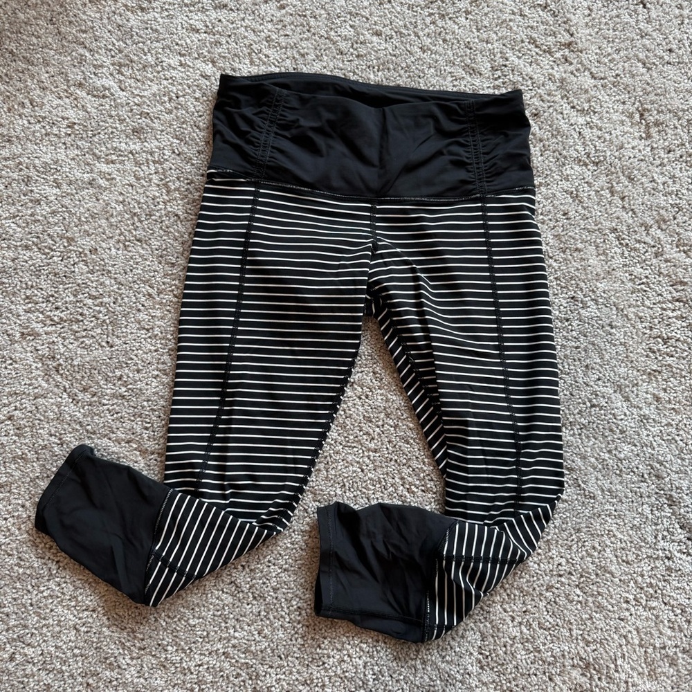 Lululemon Black and White Striped Leggings Size 8
